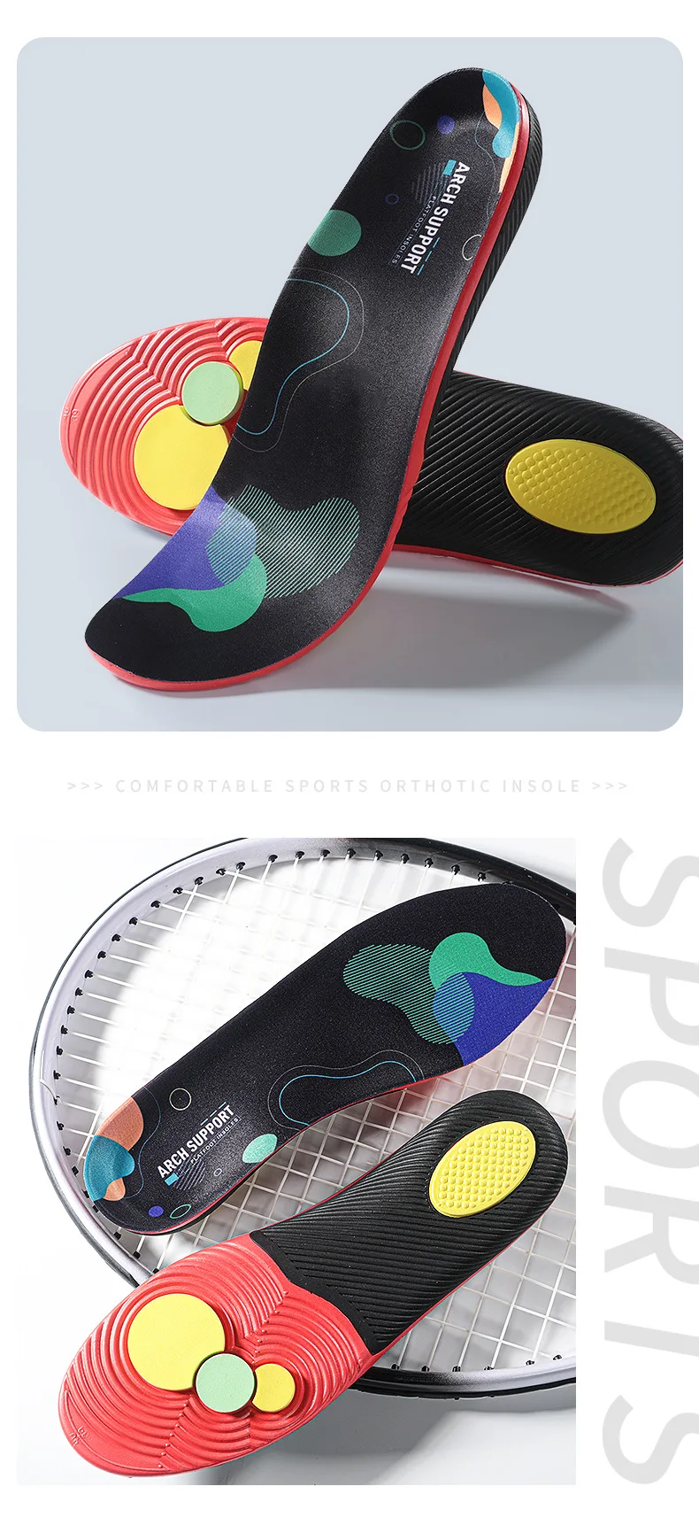 1 Pair Arch Support Plantar Fasciitis Insoles Soft Sole Shock-Absorbing Sports Shoes Insoles Flat Foot Orthopedic Insoles Unisex