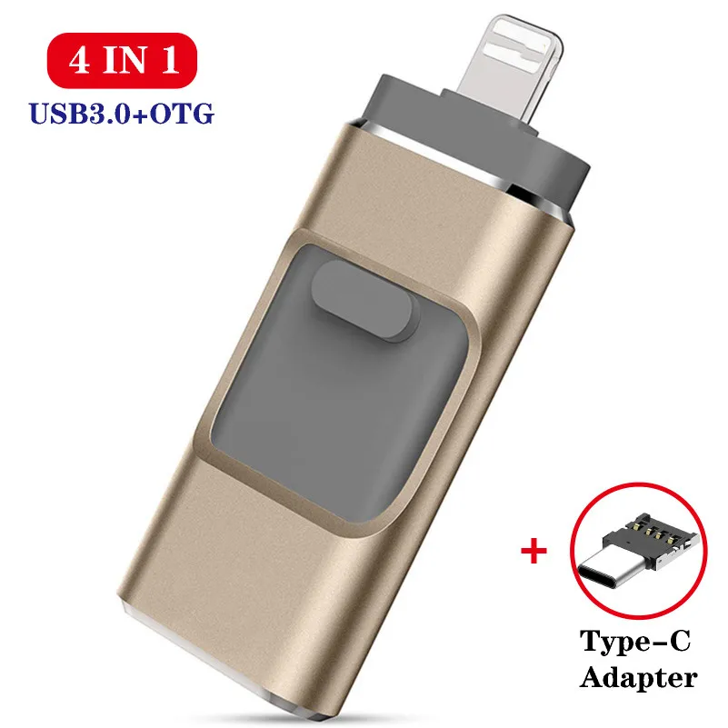 USB Flash Stick para telefone e Android, tipo C OTG Pendrive, Mini Pen Drive, USB 3.0, 4 em 1 HD, 128 GB, 64 GB, 32 GB, 16GB