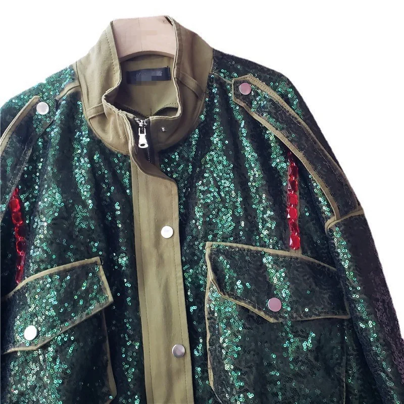 Europäische und amerikanische Modemarke 2025, neue Schwerindustrie-Paillettenjacke, Damentasche, kurze Jacke, Persönlichkeit