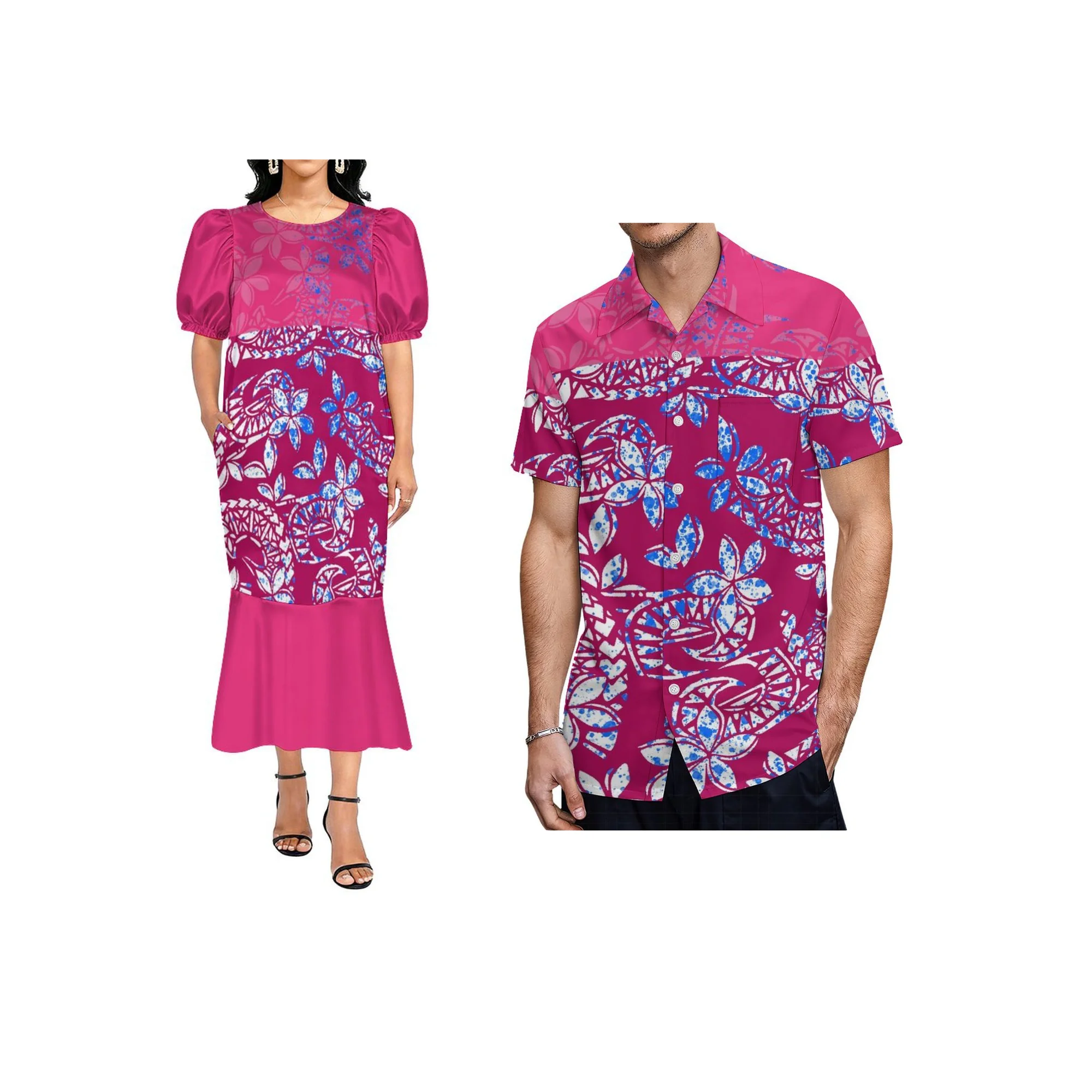 

Оптовое производство платьев муму с индивидуальным логотипом, платье муму для вечеринок в стиле Микронезии, полинезийское женское платье с пышными рукавами и силуэтом «рыбий хвост»