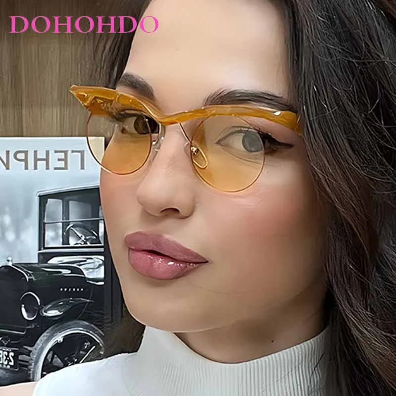 

DOHOHDO Small Frame Round Punk Sunglasses Women Men Luxury Brand Vintage Rimless Sun Glasses For Ladies Shades UV400 Protection