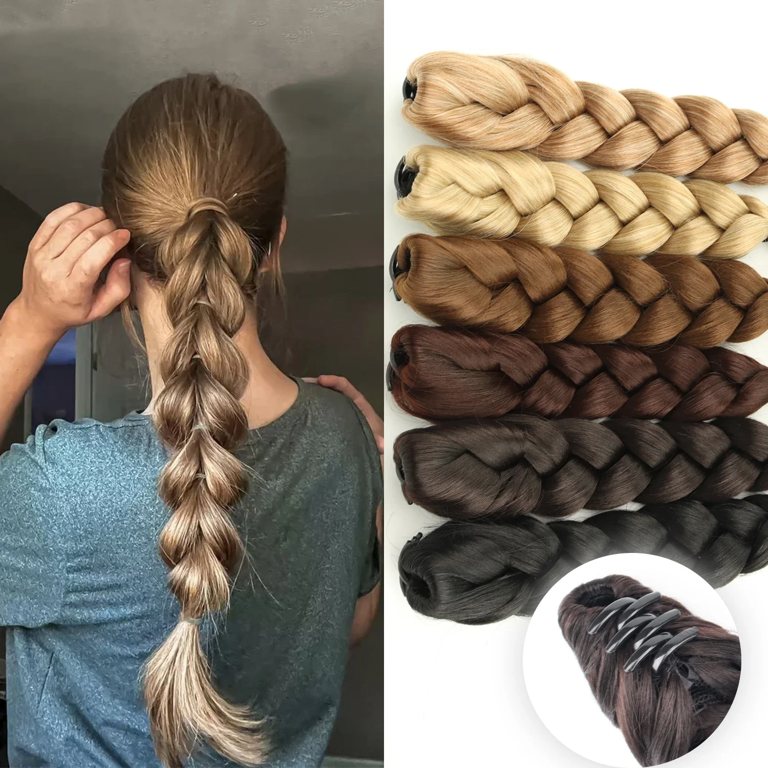 

Synthetic Claw Clip On Braid Ponytail Hair Extensions Heat Resistant Long Handmade Braided Pony Tail Hair Piece For Women Daily