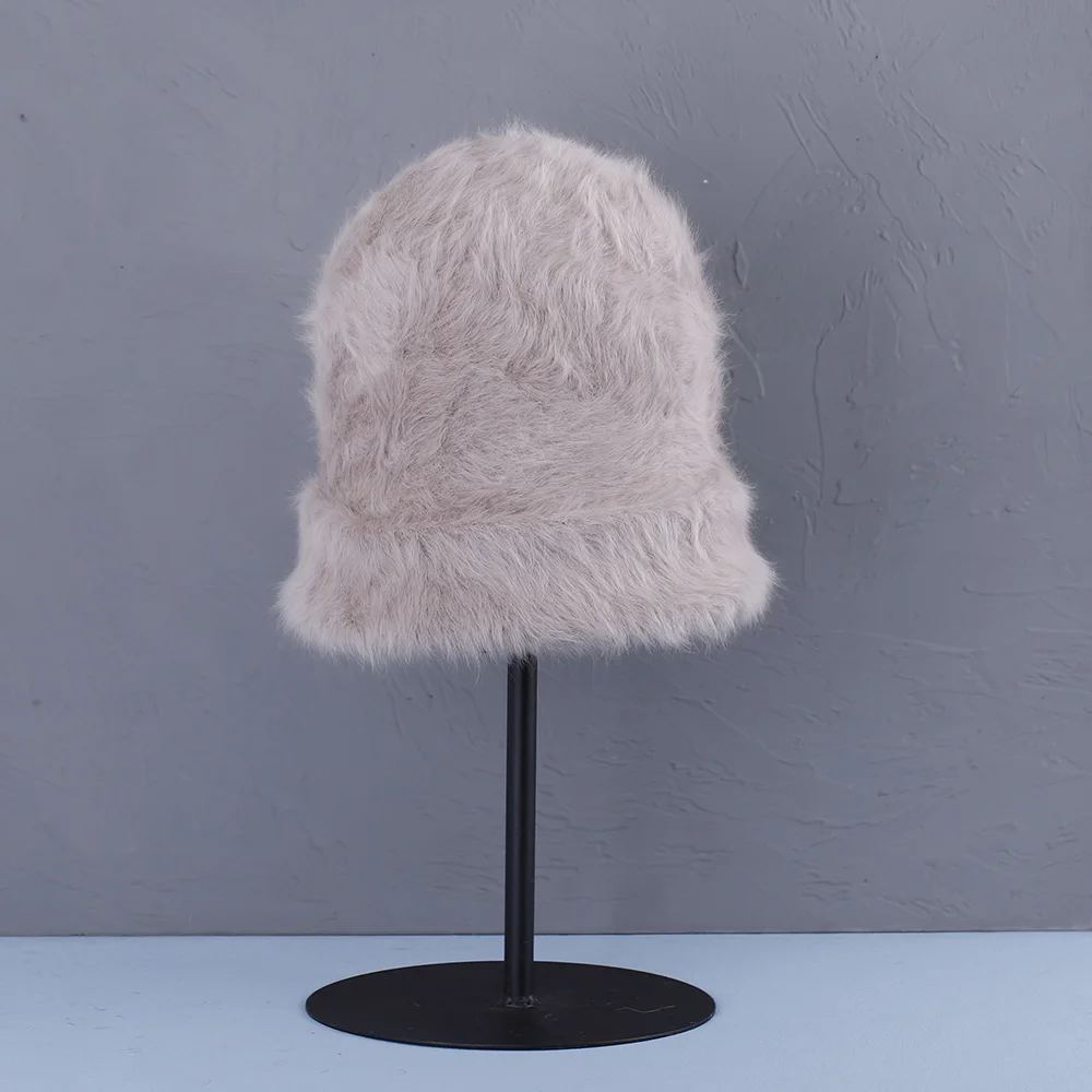 2022 new fashion Rabbit Fur Beanies Soft Warm Fluffy Bright silk Winter Hat for Women Hat Skullies Beanies Bonnet cap