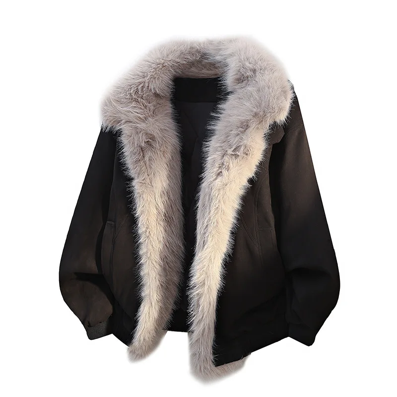 الرجال سترة صوف قصيرة الشتاء الدافئة الفراء داخل معطف سميك الذكور بدوره طوق أبلى زائد المخملية الحرارية سترة الشتاء سترة