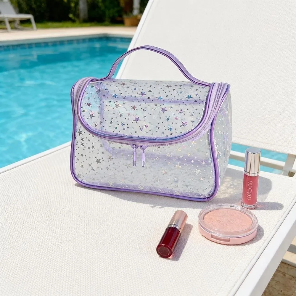 New Transparent Star Cosmetic Bag PVC Large Capacity PVC Toiletry Bag Reinforced Handle Waterproof Makeup Organizer For Travel