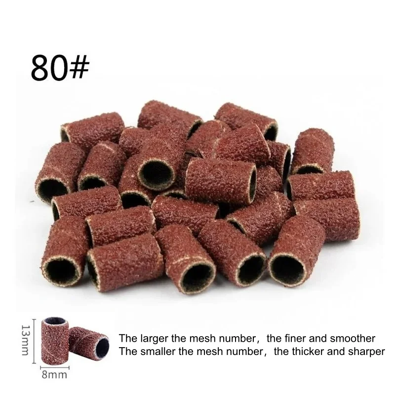 200/100/50pc Sanding Cap Bands For Electric Manicure Machine 240/180/120/80 Grit Nail Drill Grinding Bit Files Pedicure Tool view 3