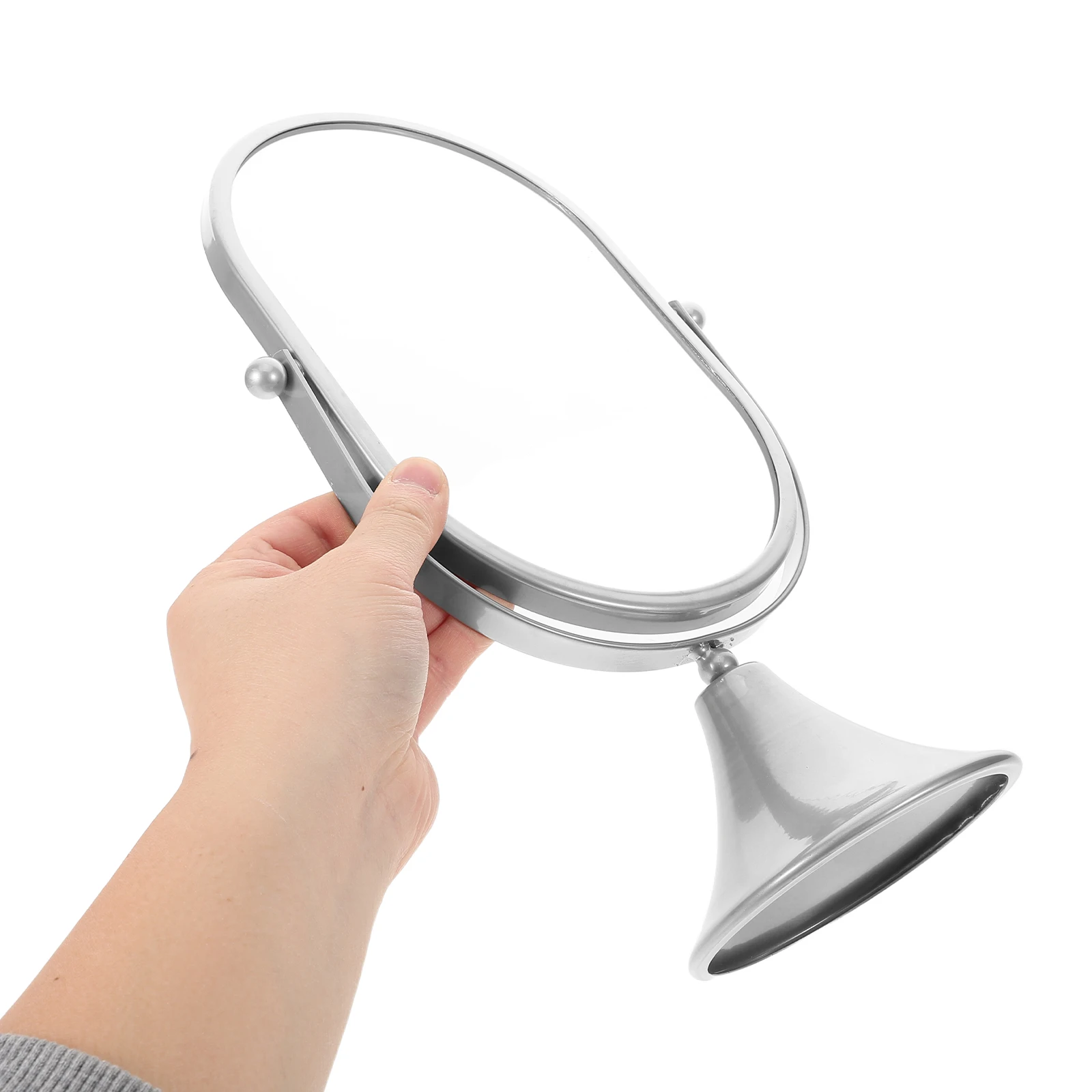 

Standing Oval Makeup Mirror with Trumpet Base Silver Retro Desktop Vanity Table Mirror for Dressing Room Bathroom Decorative Use