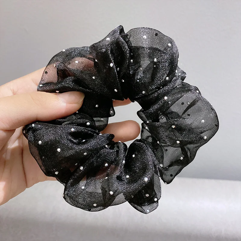 Black Chiffon Scrunchies Women Mesh Elastic Hair Bands Rope Korean Girls Ponytail Hair Tie Rubber Band Fashion Hair Accessories