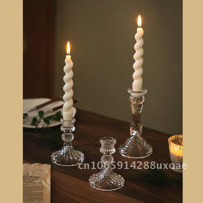 

Embossed Glass Candle Holder Vintage Tall Dining Table Atmosphere Candle Holder Home Decorations