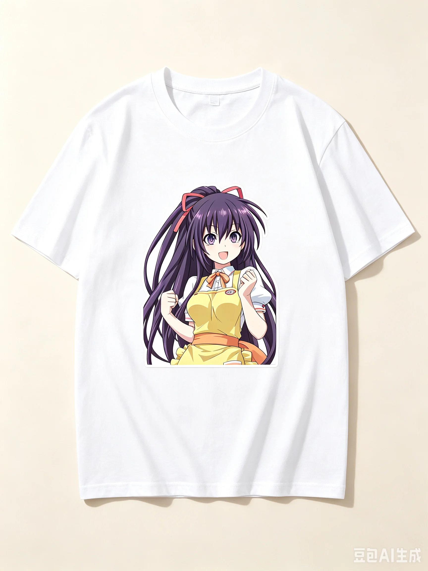 Tohka Yatogami Date A Live Waitress Outfit Anime Cutout Graphic Crew Neck Short Sleeve Women And Men T-shirt