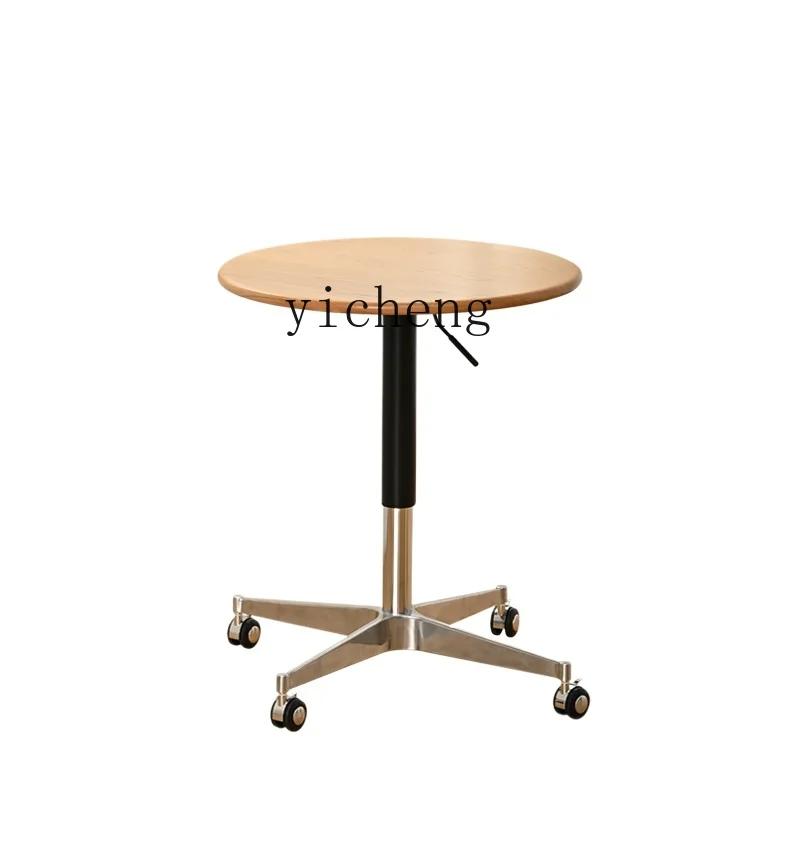 

Tqh Cherrywood Solid Wood Movable Lifting Side Table with Wheels Small round Table Living Room Coffee Table