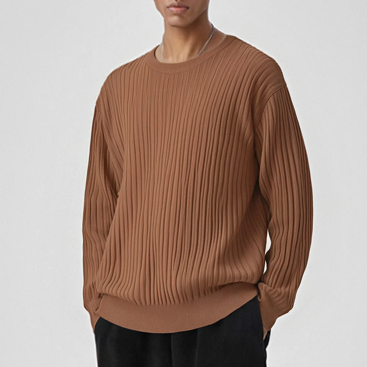 Мужской повседневный свободный универсальный новый теплый вязаный пуловер с круглым вырезом и длинными рукавами, не скатывается, свитер