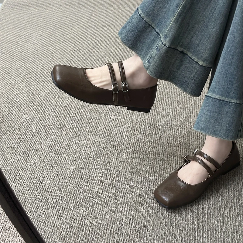 

Retro square toe shallow mouth single shoe Spring and Autumn new Korean version French fairy soft sole Mary Jane shoes