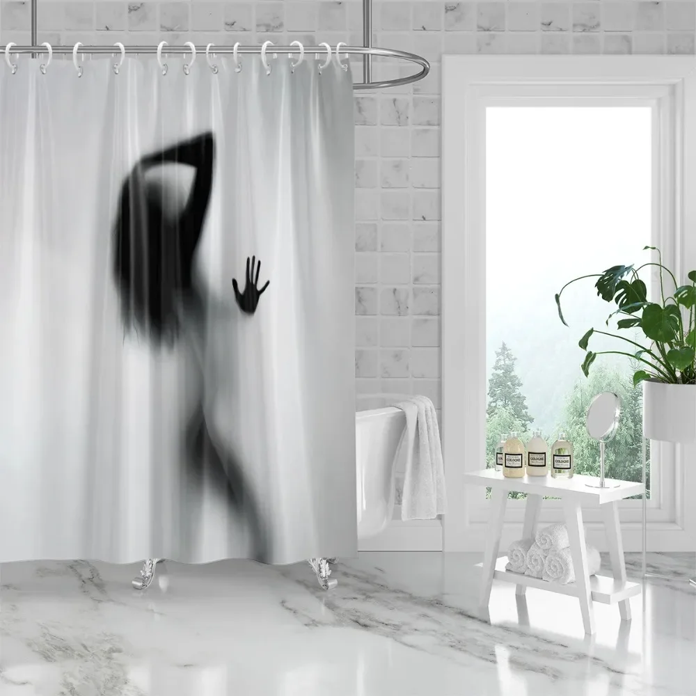 1 Piece Abstract Human Shadow Print Modern Style Shower Curtain Partition Bathroom Waterproof and Mildew Proof