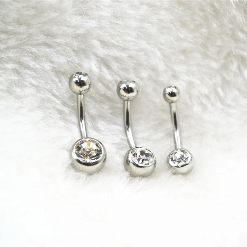 Wholesale AMIGATINA 50PCS Body Jewelry-Double Crystal Gems Navel Belly Button Surgical Steel Navel Piercing 14G Bar