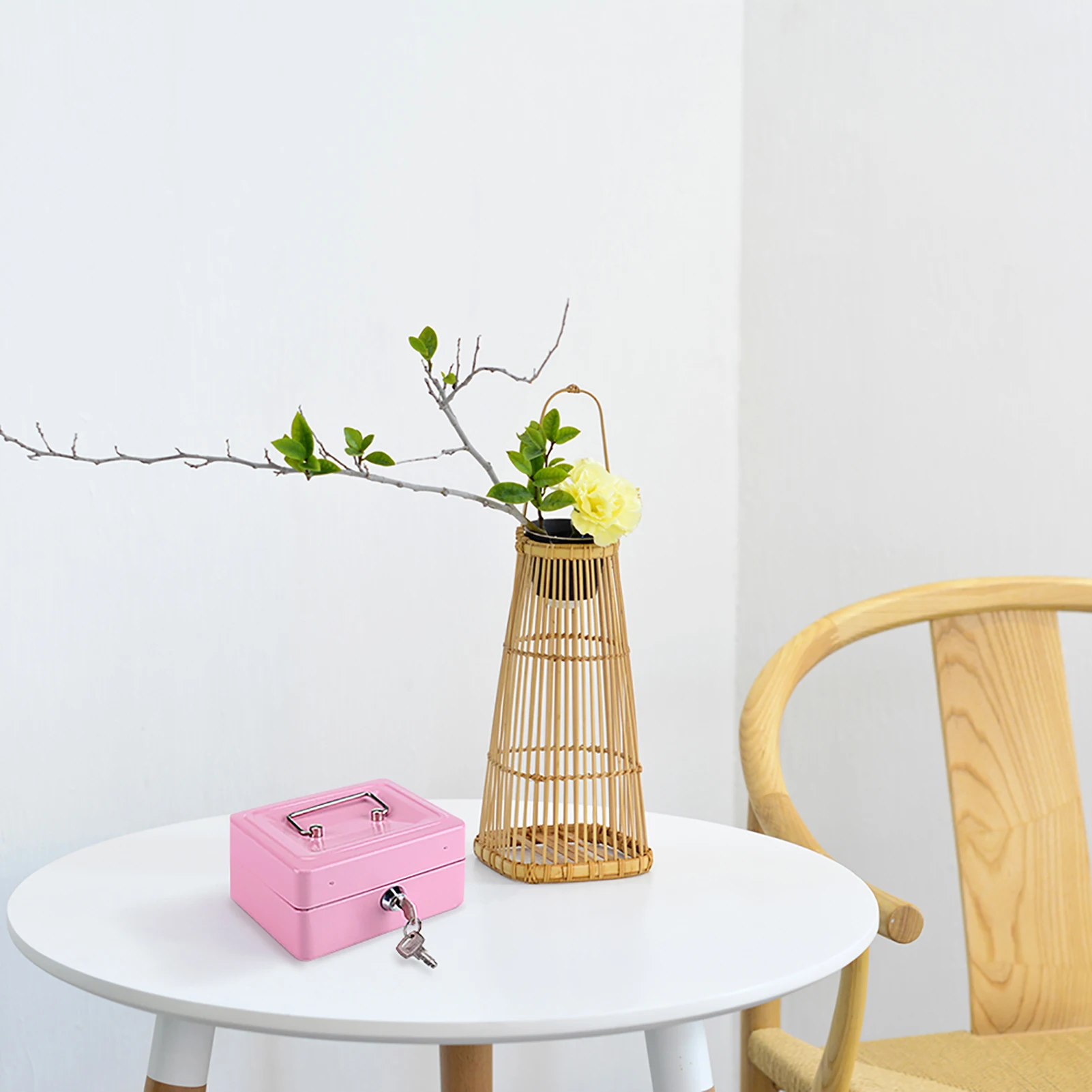 Security Lock Metal Safe Key Mini Portable Pink Steel Petty Lockable Cash Money Coin Safe Security Box Household