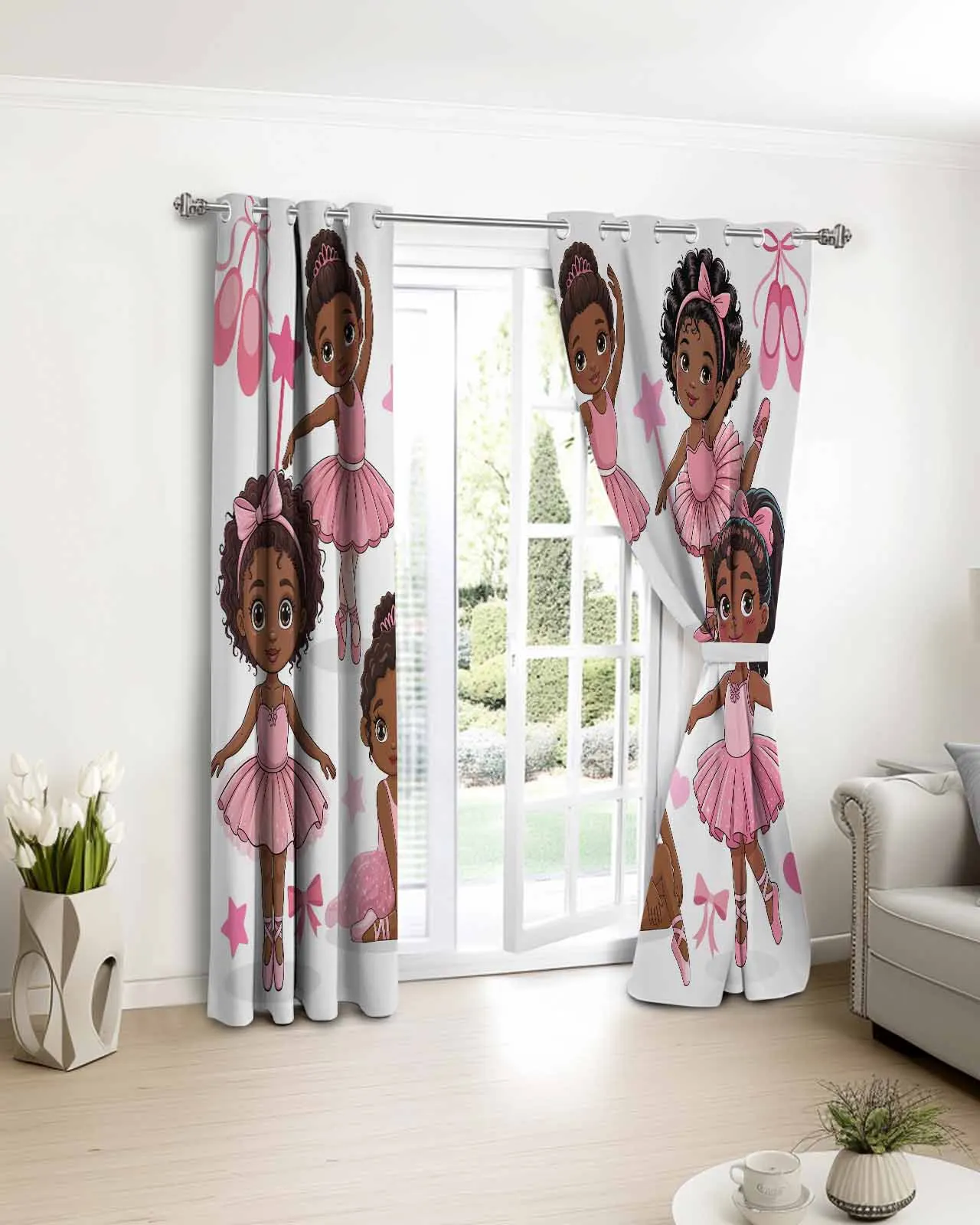 

2pcs, 1 panel Cartoon Ballet Butterflies Dancers Polyester Window Curtains For Living Room Kitchen Bedroom Drapes