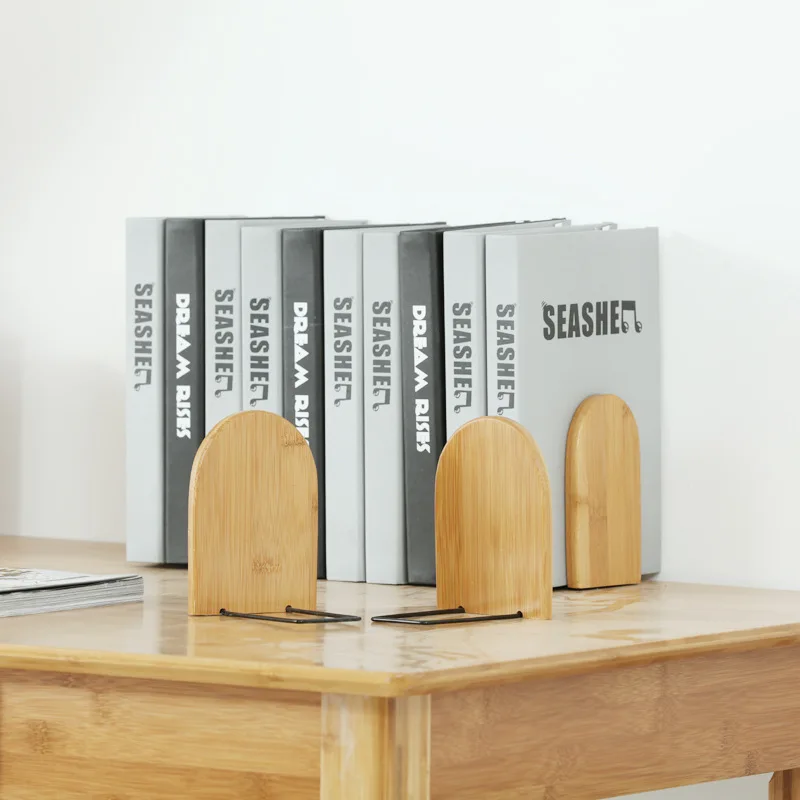 1Pair Nature Bamboo BookShelf  Desktop Organizer Office Home Bookends Book Stand Holder Bookrack