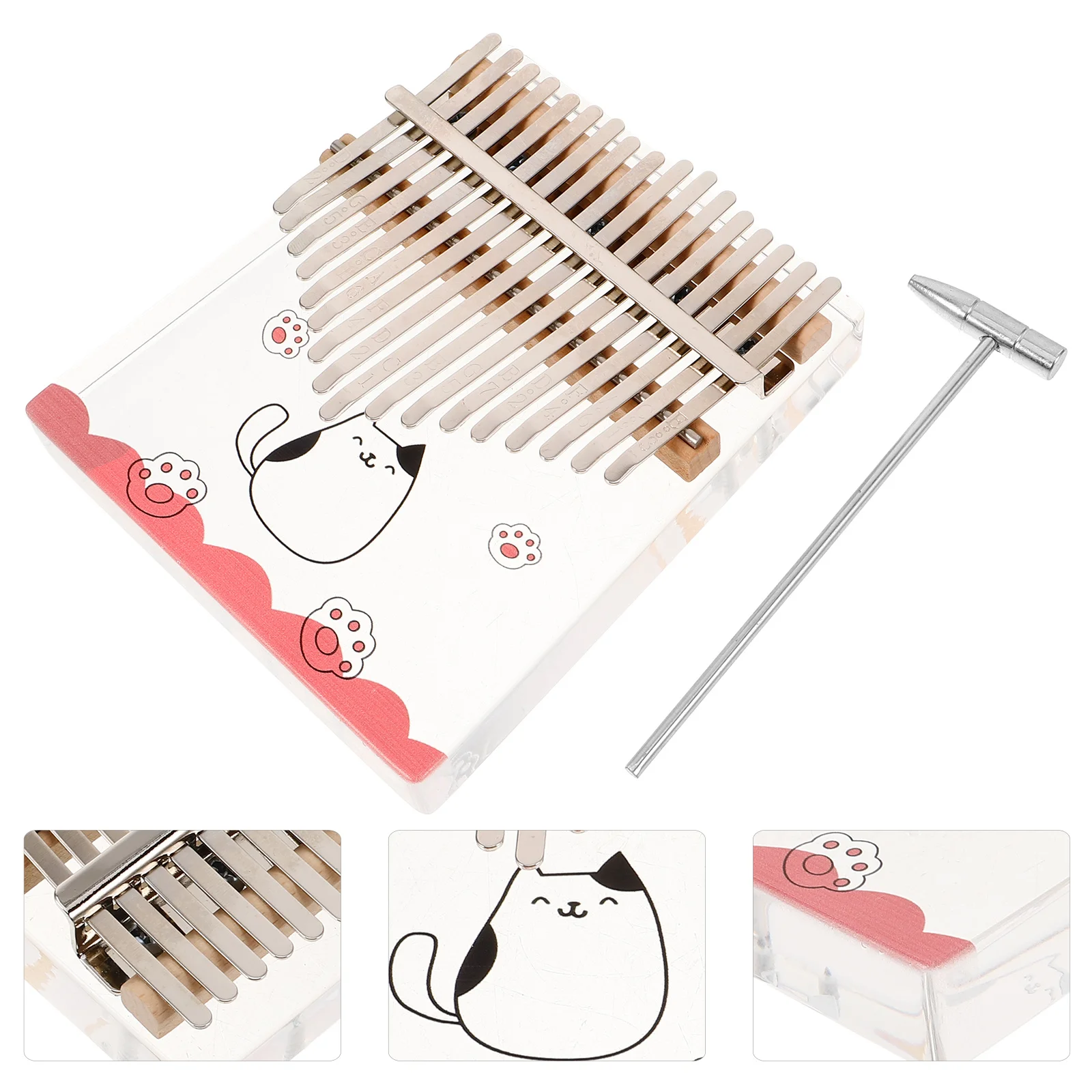 

17-Key Thumb Piano Transparent Acrylic Kalimba with Cartoon Pattern Portable Mini Finger Piano for Beginners Kids Musical
