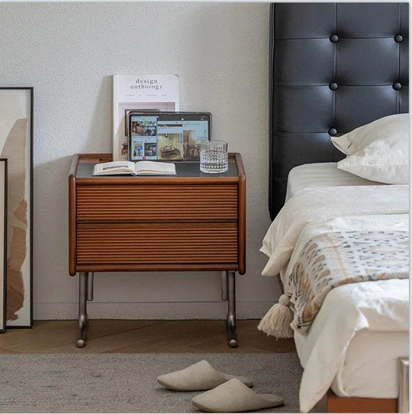 

MUU Durable Modern Solid Wood & Sintered Stone Nightstand with Storage for Bedroom Living Room & Hotel Use-Eco-Friendly