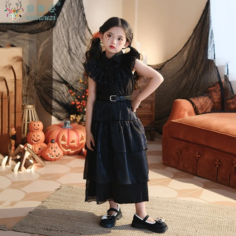 

Halloween Costume Carnival Vestidos Wednesday Addams Cute Gril Cosplay Costume Casual Sleeveless Dress Fancy Stage Perfermance