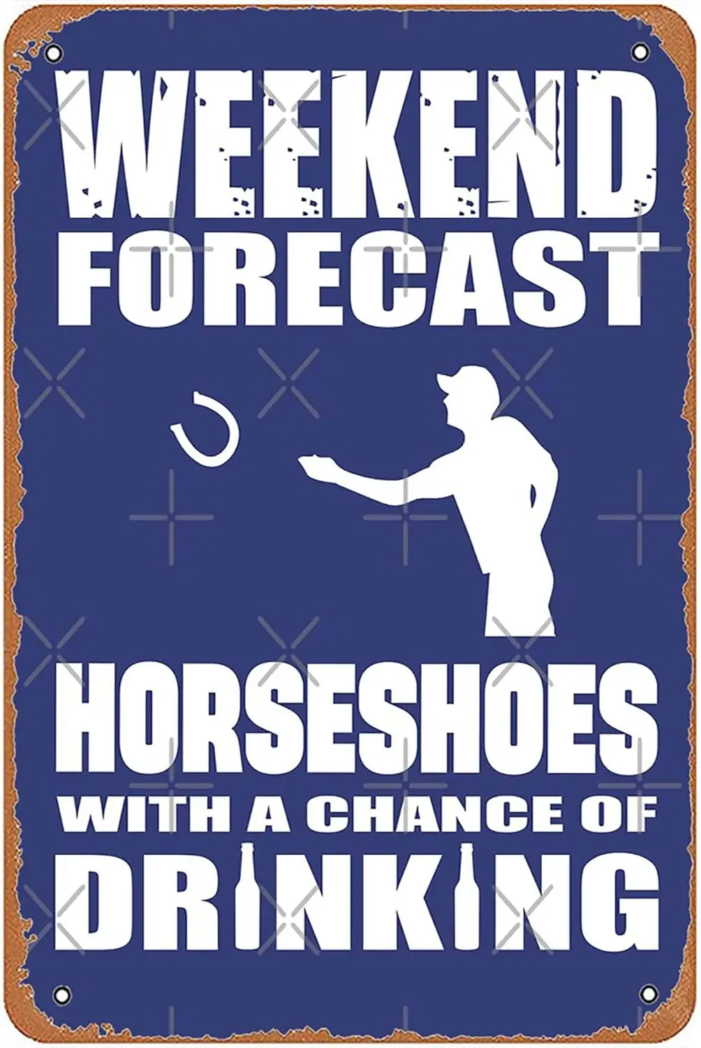 Vintage Tin Sign Weekend forecast Horseshoes with a chance of drinking Wall Art Decoration Farm Kitchen Man Cave Wall Art B sign