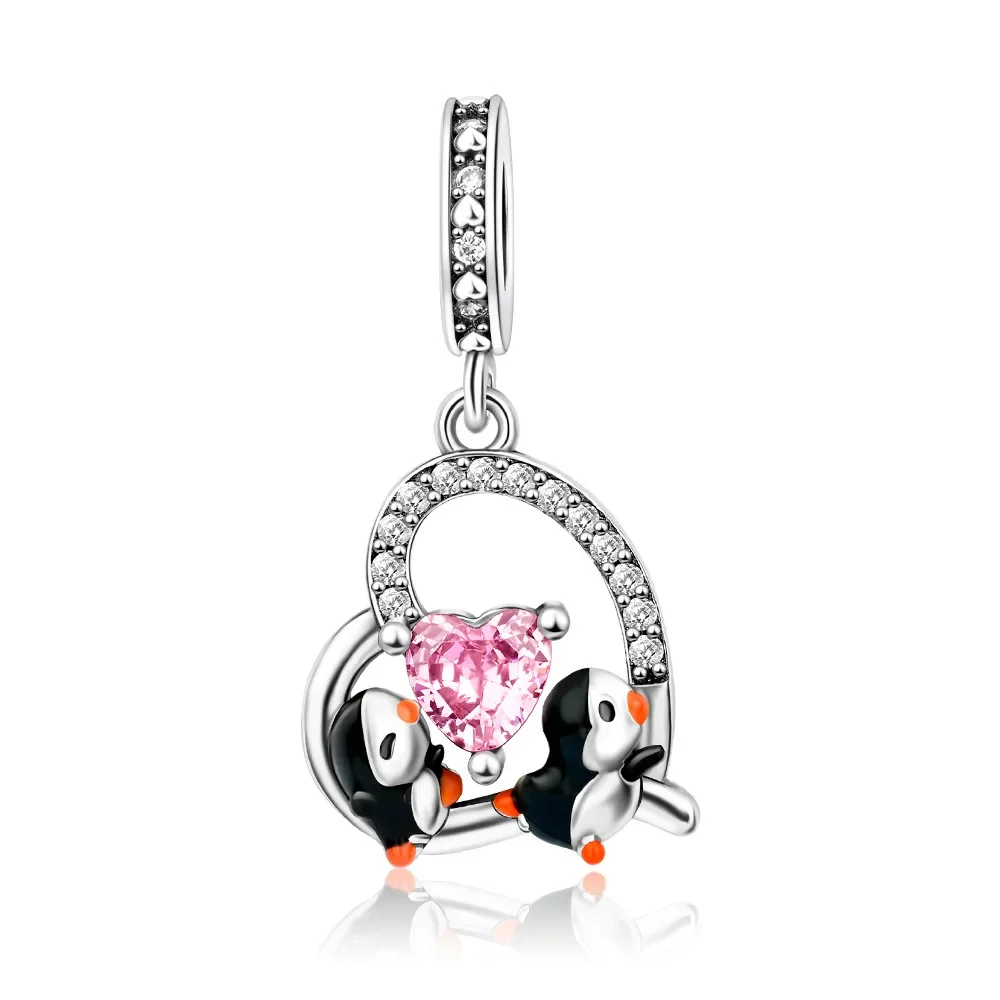 925 Sterling Silver Penguin Couple Charm Beads Fit Original Bracelets Bag Keychain Charms Beads Pendant Diy Women Jewelry Gift view 4