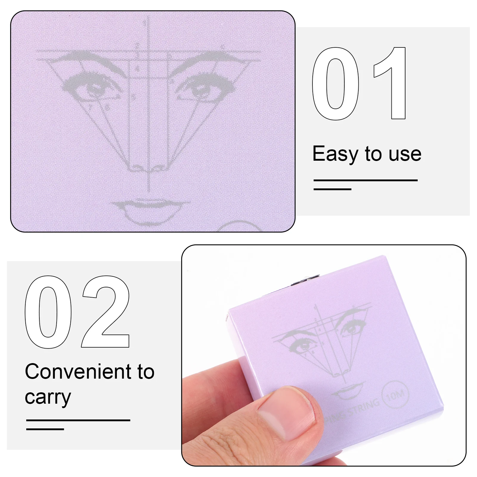 1박스 눈썹 맵핑 스트링 브로우 스레드 룰러 눈썹 마커 10M 정밀 눈썹 그리기 라인 쉐이핑 도구 아이라이너 립 라이너