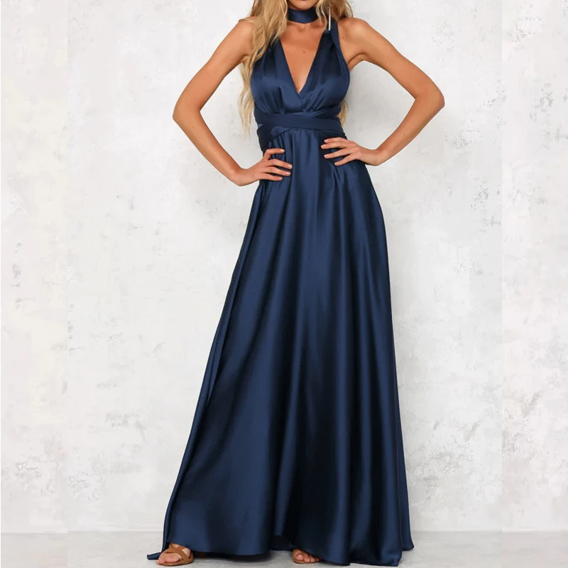 

Elegant V-neck Sleeveless Strap Backless Sexy Dress Fashion High Waist Satin Evening Dress Gentle Wedding Bridesmaid Dress 26531