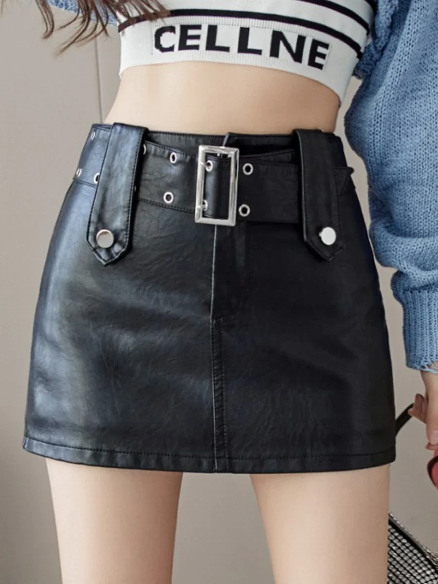 Leather Short Skirts Half-body Skirt Female Spring and Autumn Vintage High Waist Thin Skirt Ultra Short Skirt Package Hip Skirts