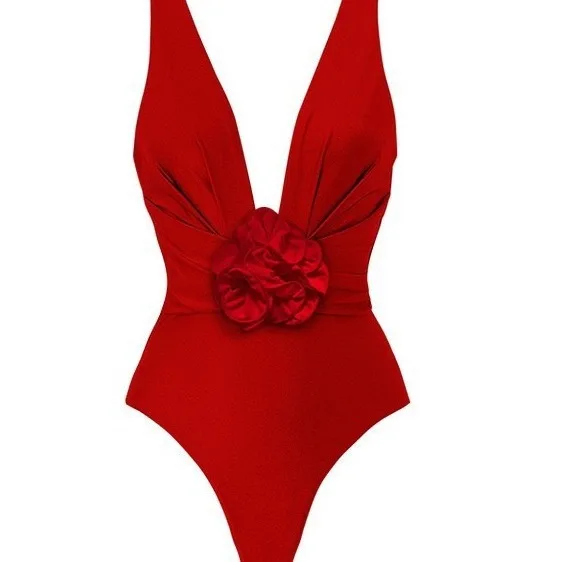 

Solid color chest flower waist thin cover meat sports one-piece two-piece sunscreen women's swimsuit
