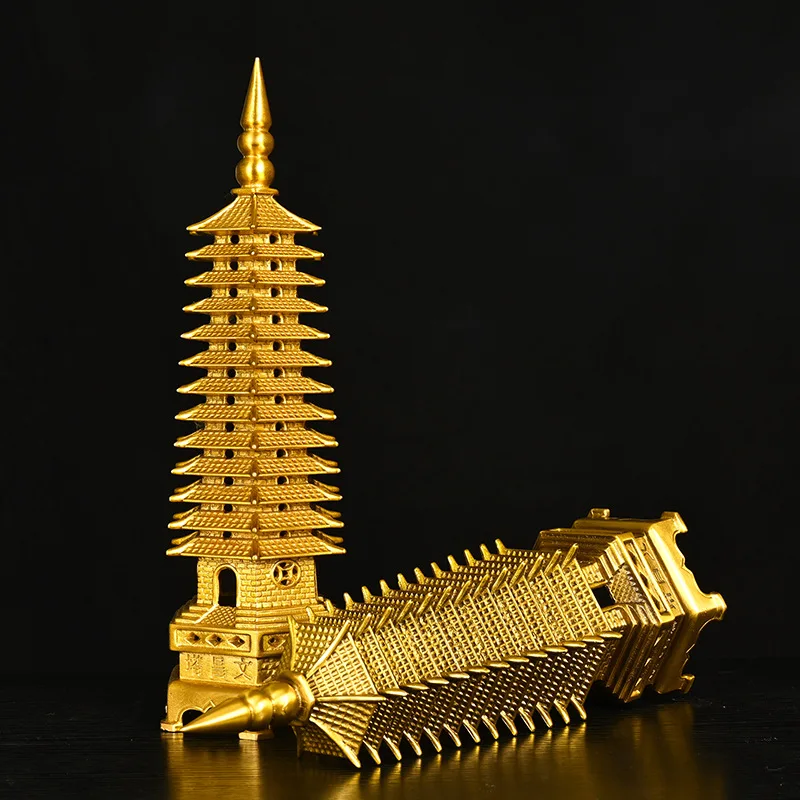 Brass Thirteen-Layer Office Desk Study Living Room Decoration Craft Wenchang Pagoda Copper Ornament