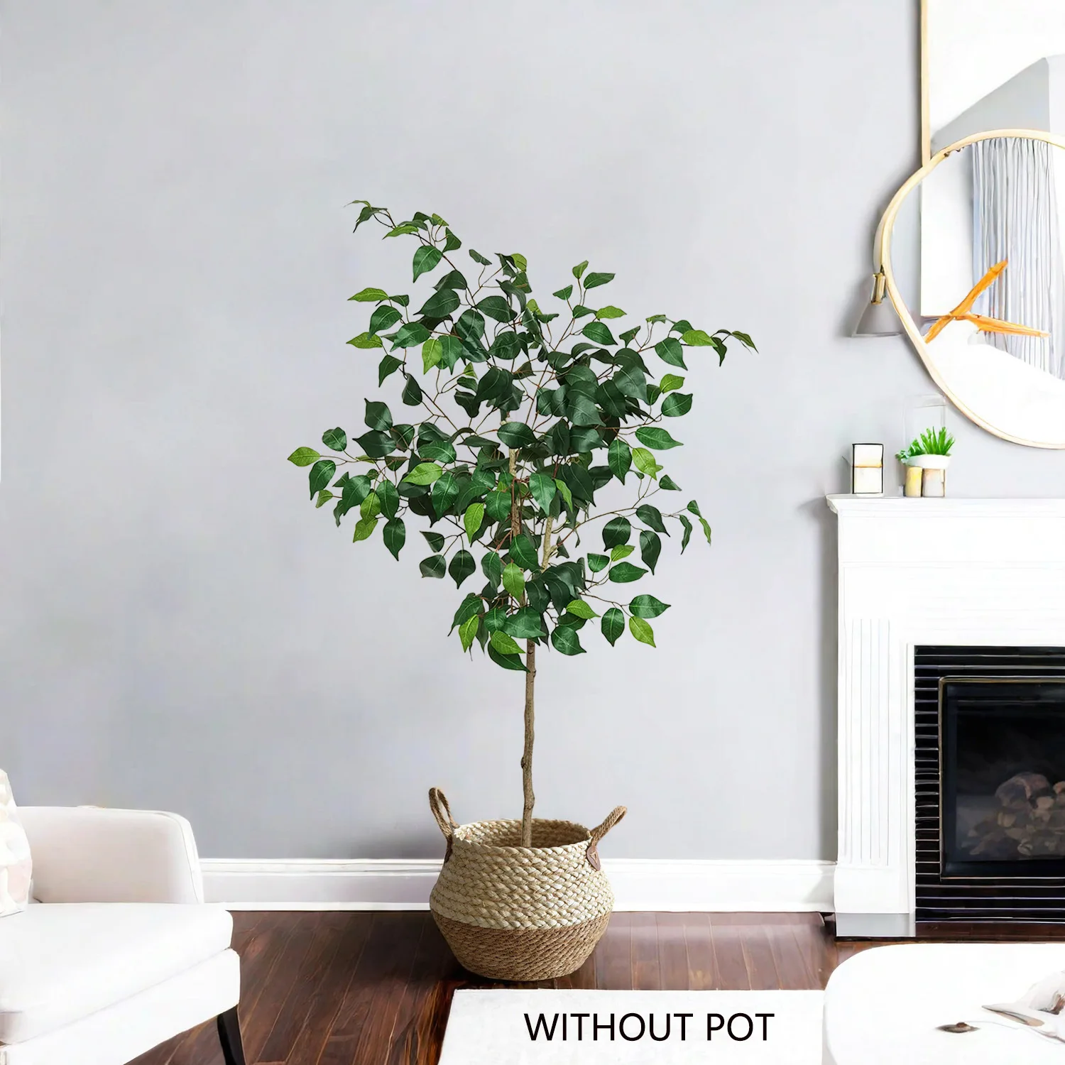 

Artificial Ficus Tree,Green Banyan Plant with Lush Leaves,Detachable Faux Tree for Indoor Home, Living Room, Office&Modern Decor