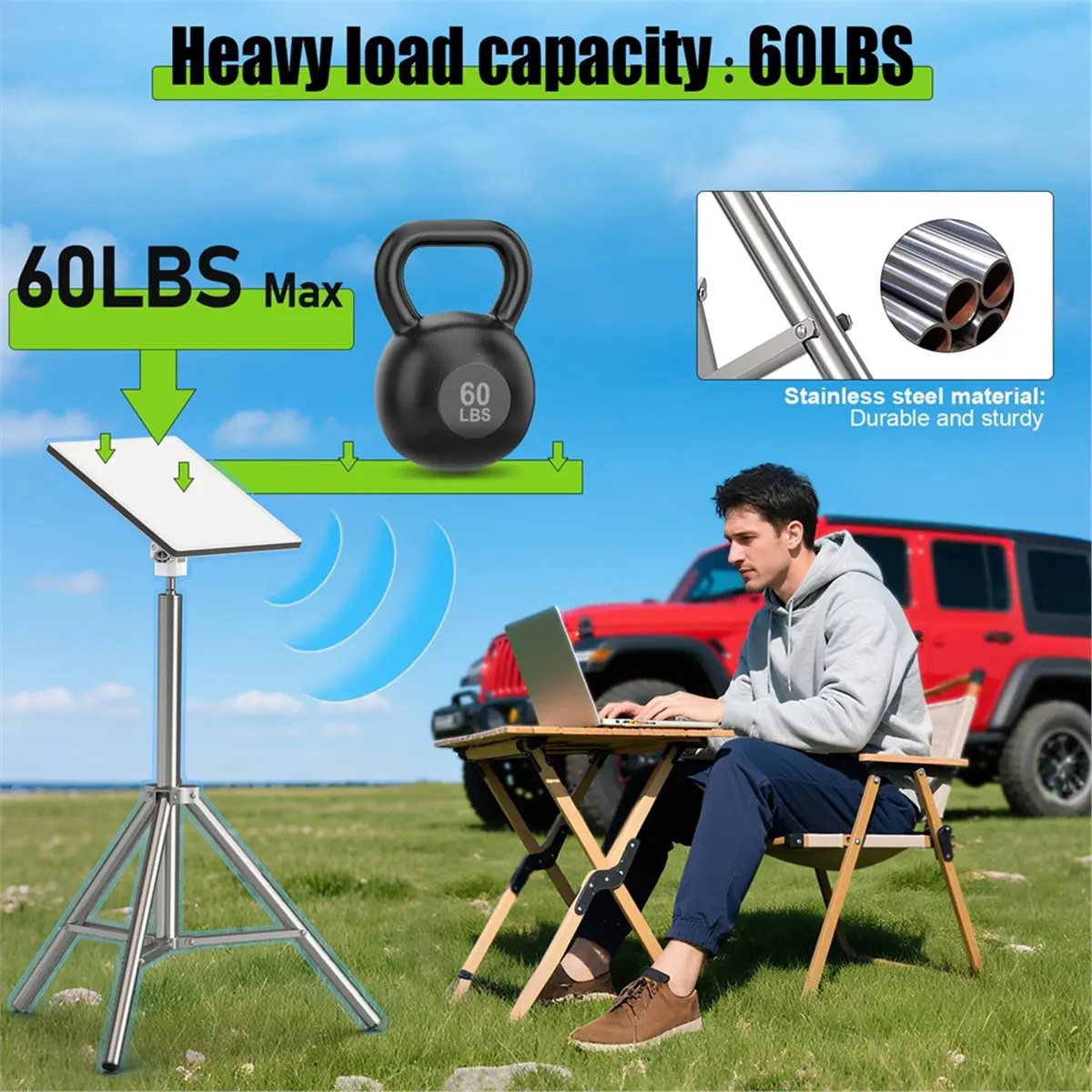 Y403A*☀▃For Mini Tripod Mount with Adapter for Outdoor Camping RV Adjustable Tripod Stand for Satellite Internet Dish