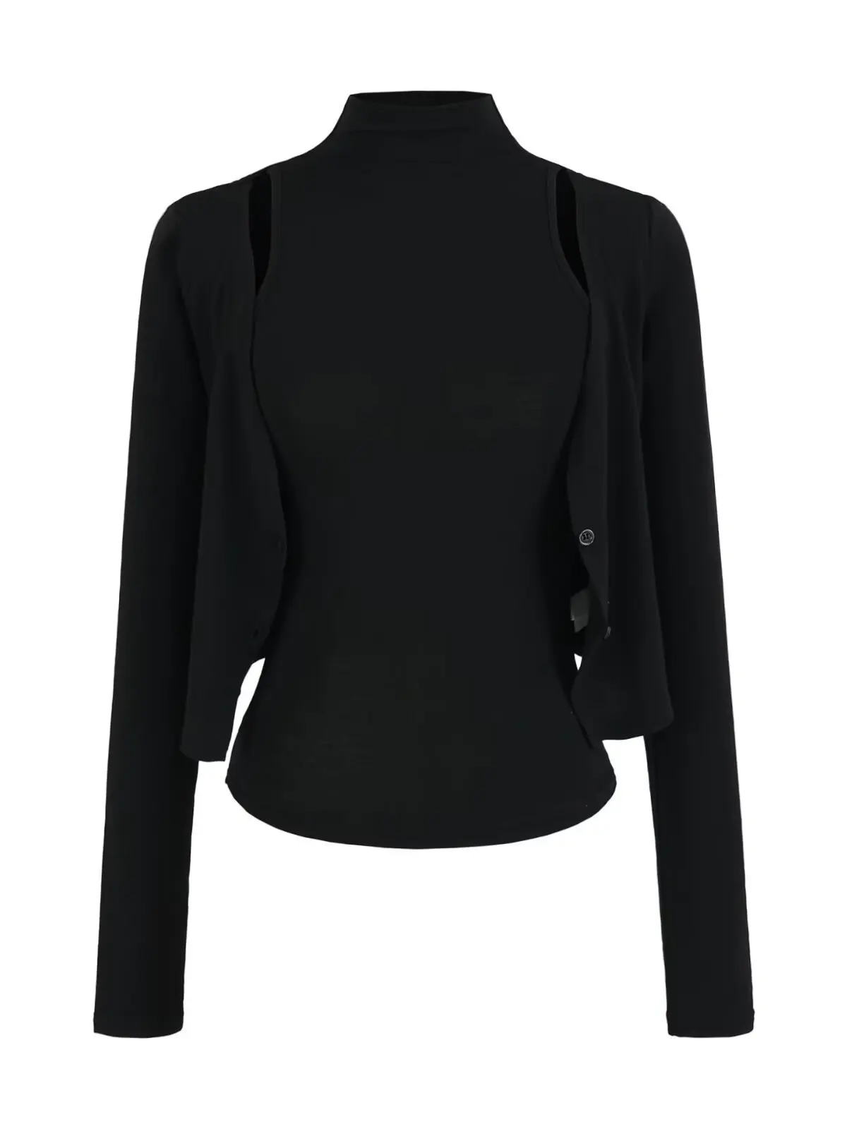 Women's Gentle Style Long Sleeve Base Layer Vest Sun Protection Set Half High Collar Outerwear Cardigan T-Shirt Cotton Polyester