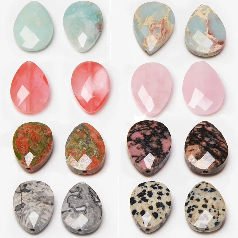 Faceted Teardrop Shape Pendants Natural Stone Beads Pendants Colorful Water Drop Charm Agat Stone For Craft Necklace Making Gift