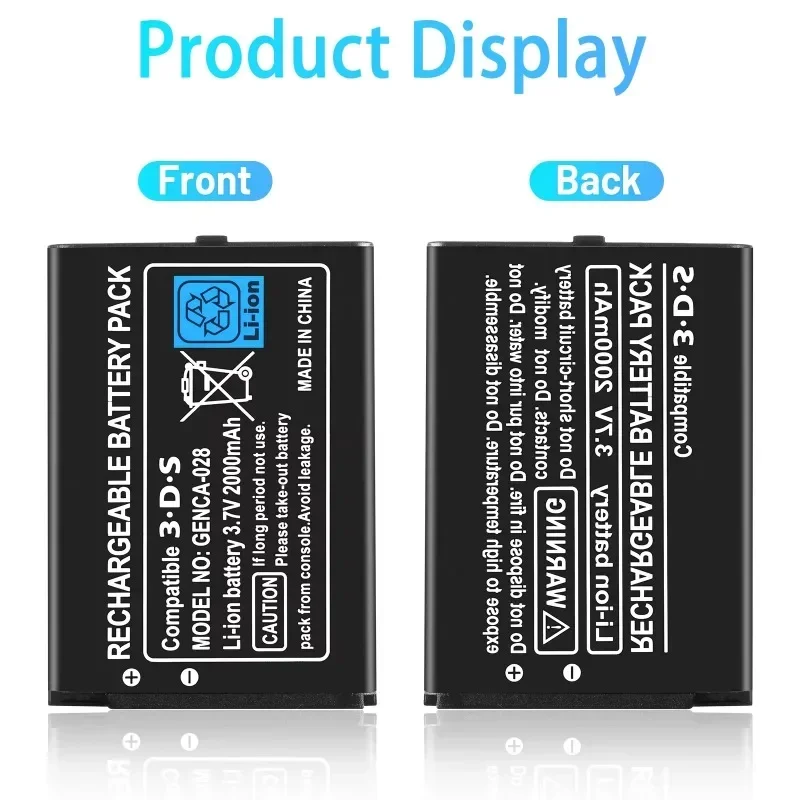 3.7V 2000mAh Rechargeable Li-ion Battery Pack Replacement Battery for Nintendo 3DS Batteries with Screwdriver