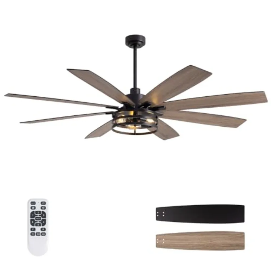 72 inch Large Ceiling Fans with Lights and Remote for Living Room and Patios, Black Modern DC Motor Fan with 6 Speed Reversible