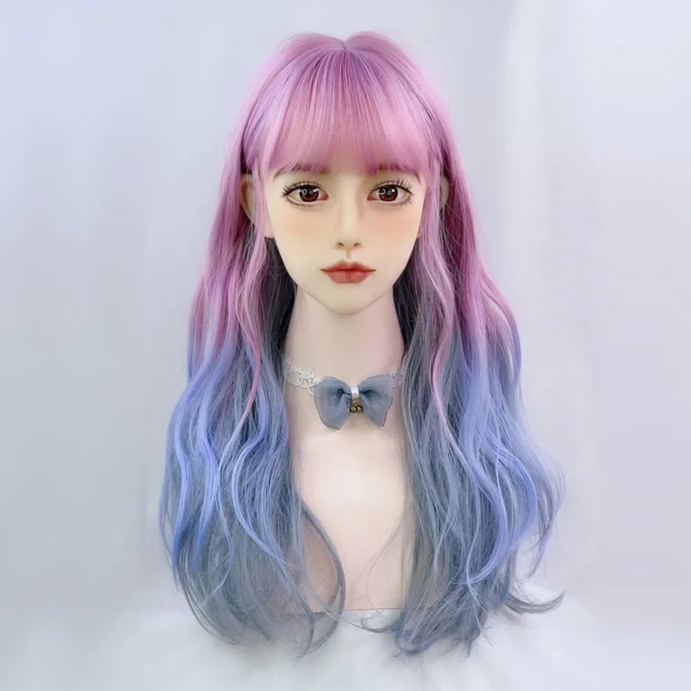 

Synthetic Wig Gradient Starry Sky Purple Blue Long Curly Women Simulation Fluffy Air Bangs Lolita Full Head Cover