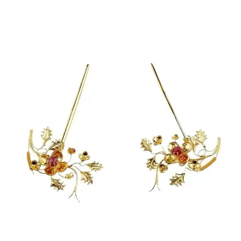 

Bronze Gold-plated Bride Show Hanfu Headwear Danfeng Qi Fei Phoenix Hairpin Tired Silk Phoenix Body Phoenix Head Antique Walk