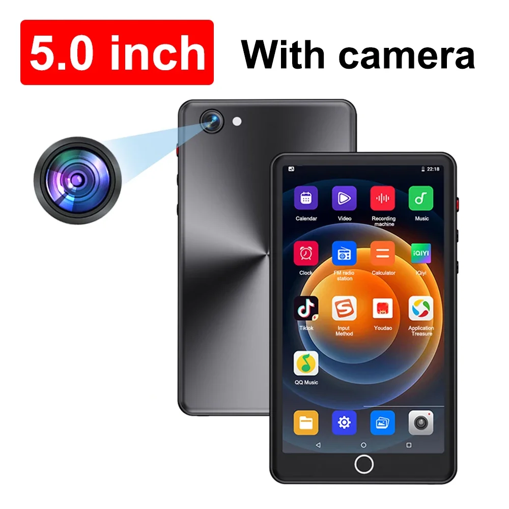 مشغل MP3 واي فاي محمول مع كاميرا معدنية بلوتوث 5.0 MP4 شاشة لمس كاملة نظام أندرويد راديو FM عالي الدقة 16 جيجابايت