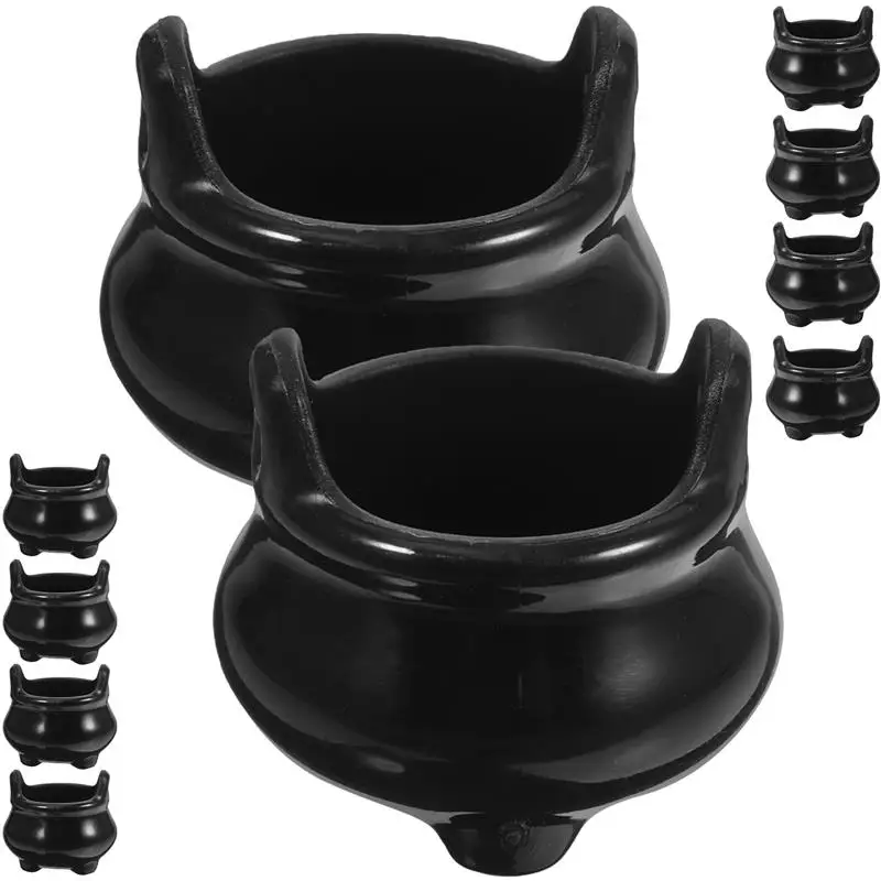 10Pcs Halloween Mini Cauldron Kettles Dolls House Miniature Mini Halloween Candy Bucket Pot Witch Cauldron Holder Jar