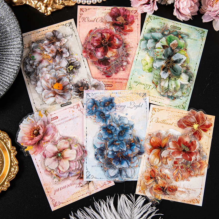 20pcs/pack special hot pressed flower series, made of waterproof PET material, stationery stickers, diaries, very suitable for D