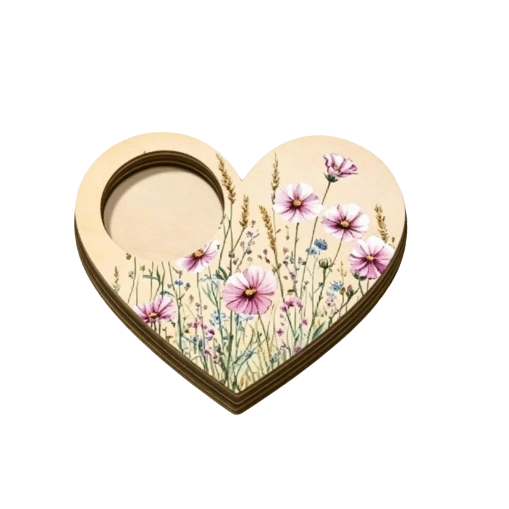 Floral Pattern Heart Shaped Candle Holder Butterfly Ornament Desktop Decoration Candlestick Sweet Wooden Candle Holder