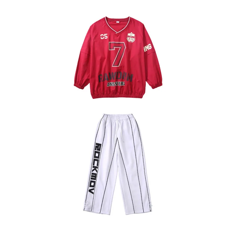 Abbigliamento Hip Hop Kpop per bambini Felpa in jersey con orlo elastico rosso verde Pantaloni sportivi da strada bianchi per abiti da ballo per ragazza ragazzo