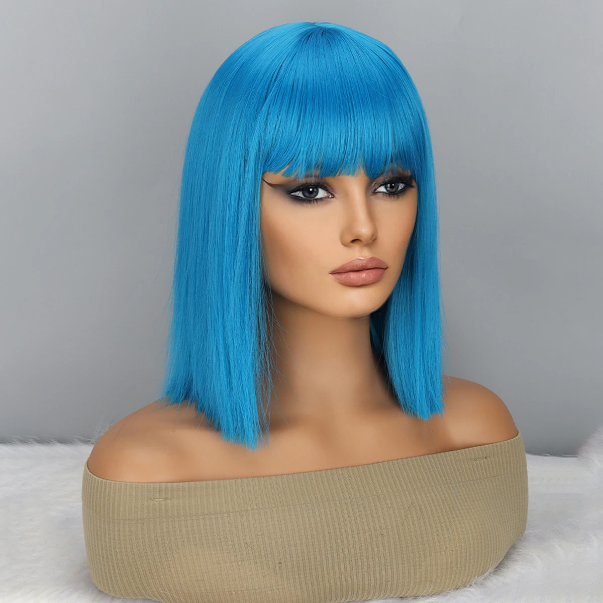 Synthetic Short Bob Wig with Bangs For Women Bob Wigs Blue Wig For Party Daily Use Shoulder Length