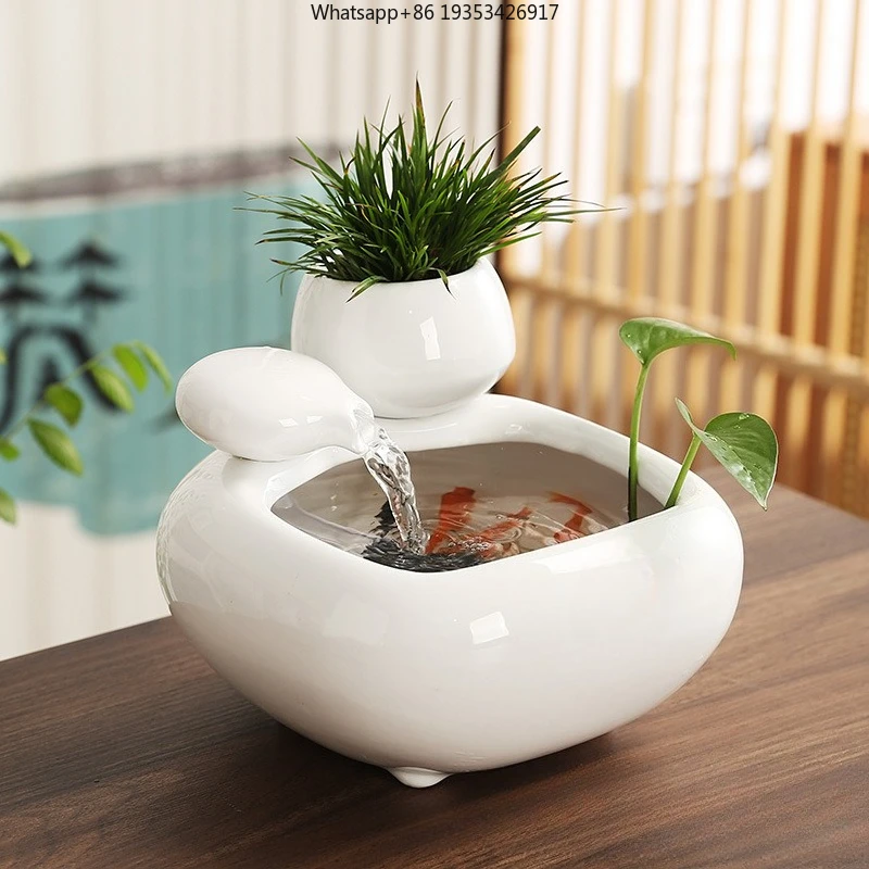 Ceramic flowing water fish tank is automatically suitable for water circulation desktop office decoration coffee table fountain