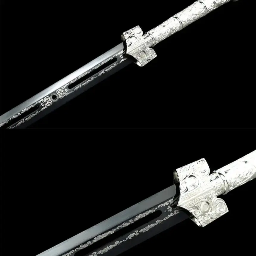 105cm Ice Soul Han Sword Medieval katana Battle Preparation full tang Silver Black Devil Edge Cutting Ninja Kung Fu Martial Arts