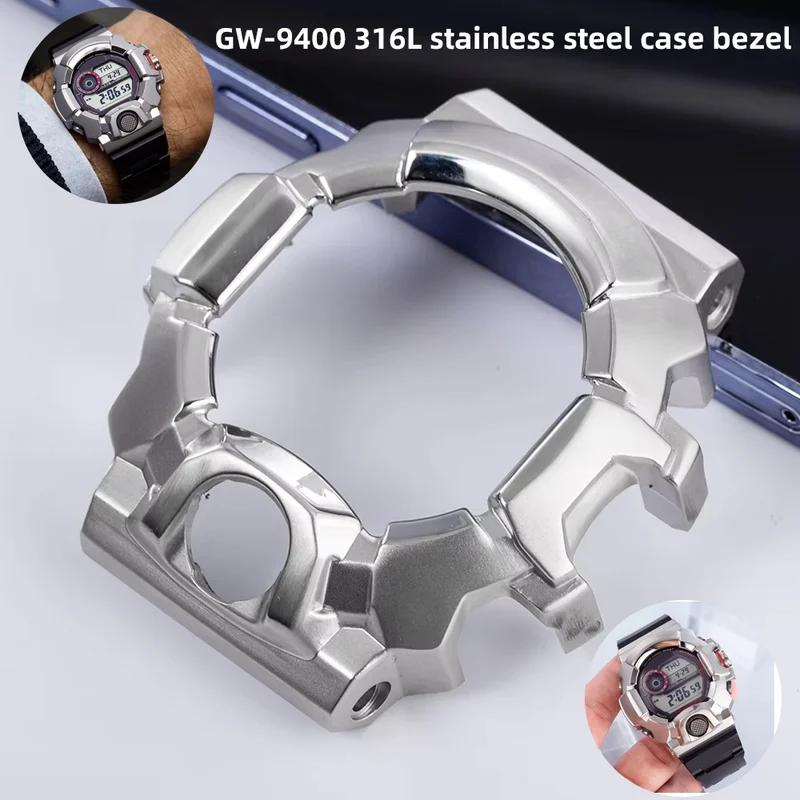 GW9400 حافظة من الفولاذ المقاوم للصدأ لسلسلة Casio 3410 G-SHOСK GW-9400 حافظة معدنية فضية ملحقات تعديل الحافة مع الأدوات