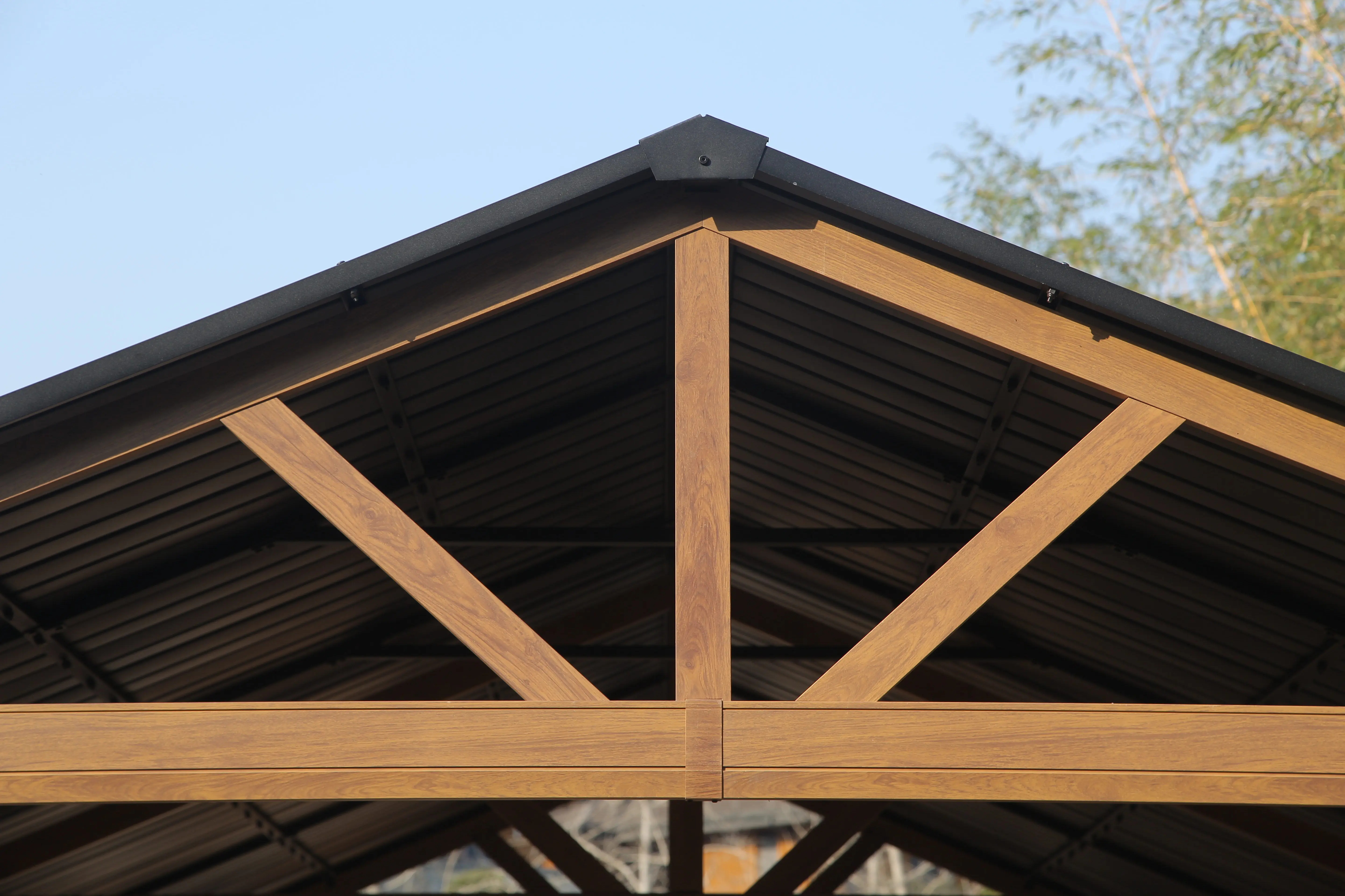 ！@Outdoor Aluminum Frame Gazebo Galvanized Steel Roof Wooden Coated Canopy Permanent Metal Hardtop Pavilion for Outdoor Furnitur view 5